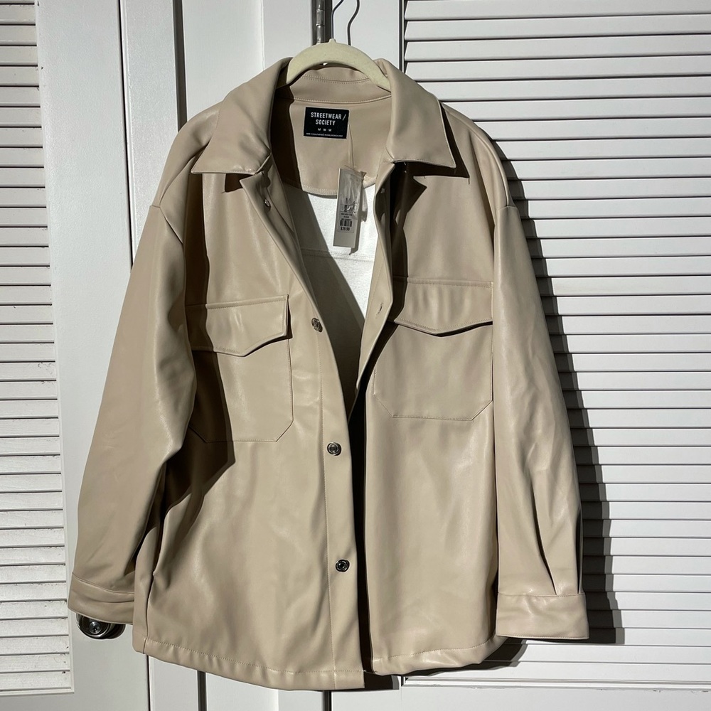 NWT Faux-Leather Button-Up Shirt Jacket
